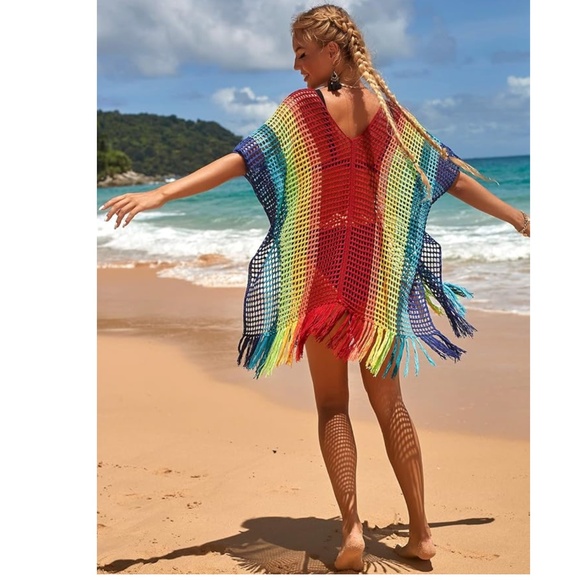 Women Crochet Sexy Coverup for Swimwear Women Summer Outfit Knitted Fishnet Top - Picture 2 of 11